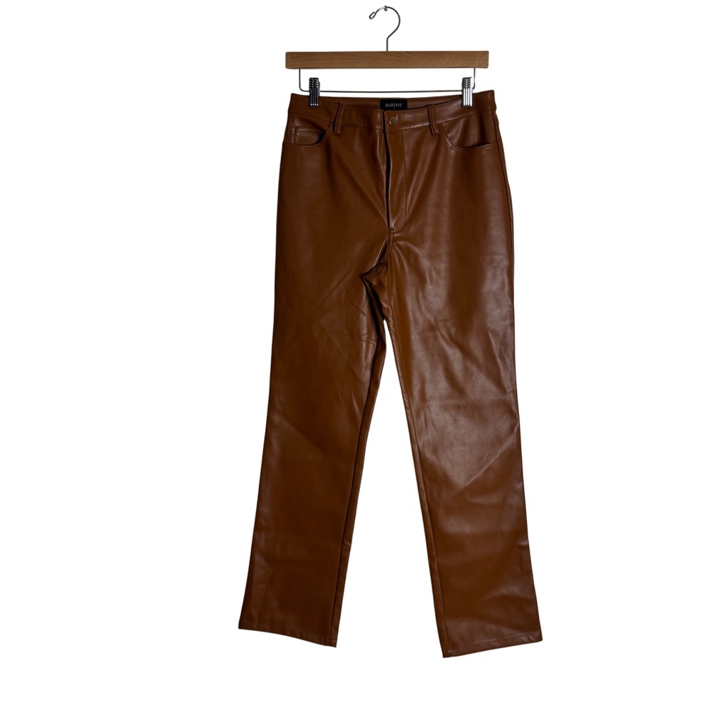 Bardot Vegan Leather Pants Women's High Rise Straight Leg Brown Size 6
